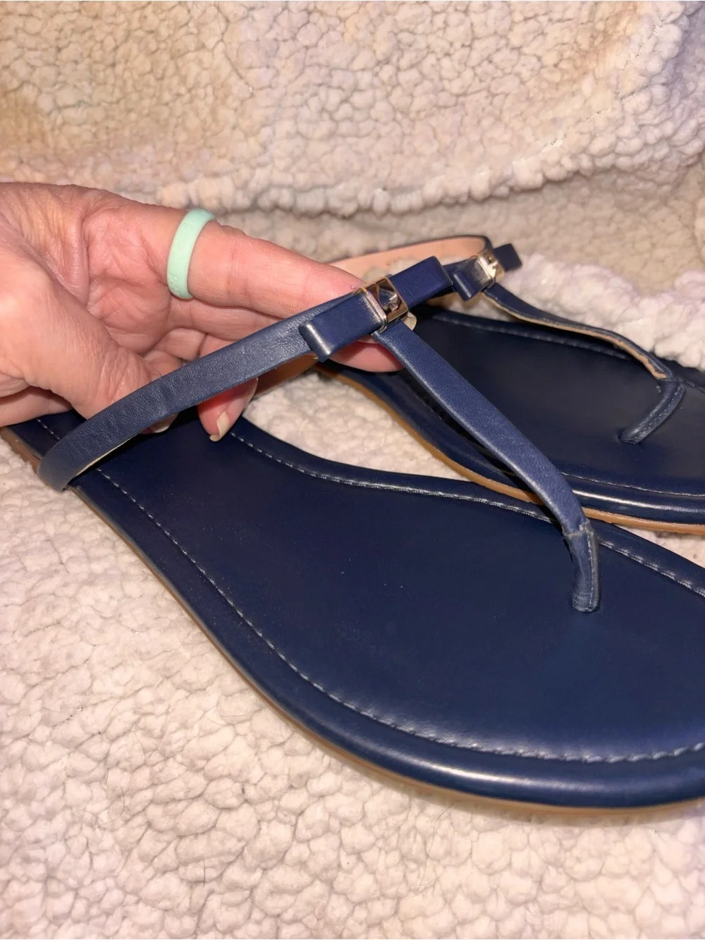 Kate Spade New York Navy Blue Bow T-Strap Thong Sandals Size 10 US